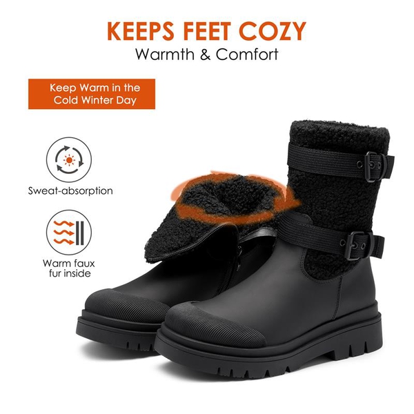 Waterproof Fur Lining Mid Calf Snow Boots - BLACK - 4